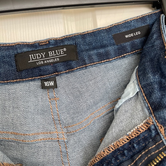 Judy Blue Wide Leg Distressed Style Jeans Size 16W High Rise Stretch Denim - Picture 11 of 16